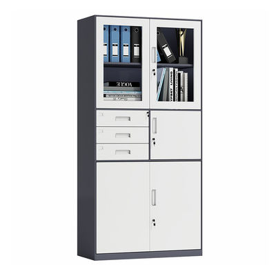 کابینت اداری فلزی درب کش شیشه ای 3 با جعبه ایمن