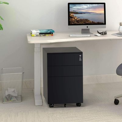 3 کابینت فایل فلزی موبایل مشکی با مکانیزم ضد شیب
