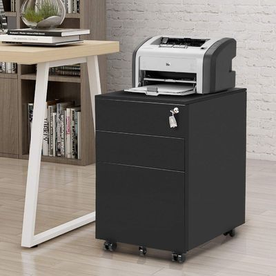 3 کابینت فایل فلزی موبایل مشکی با مکانیزم ضد شیب